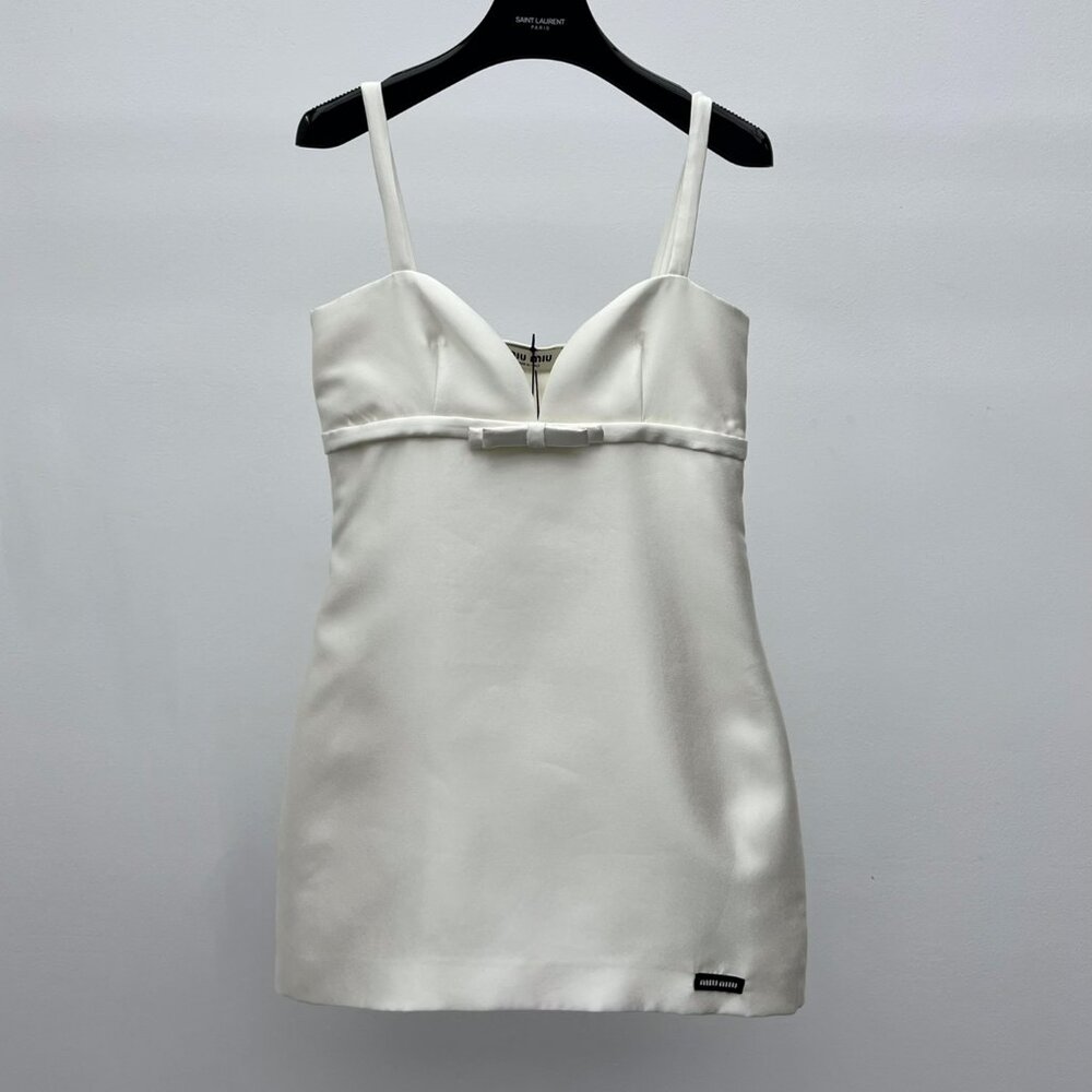 Miu Miu White Satin Spaghetti Strap Mini Dress